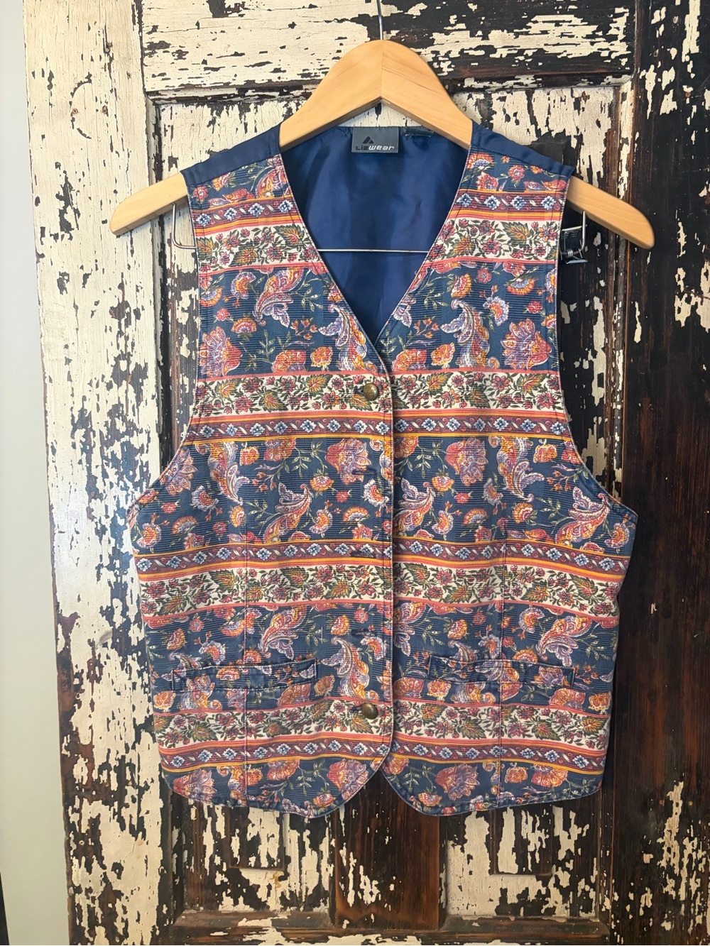 Vintage Cottagecore women’s vest. Size M. Floral Paisley Vest - Blue/Orange